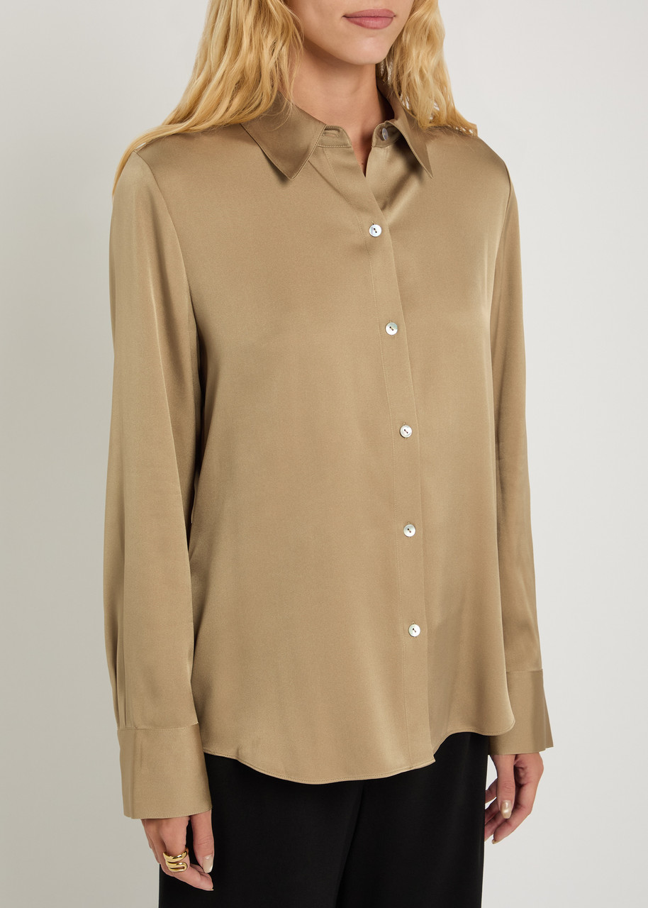 Vince Stretch Silk-blend Shirt In Brown