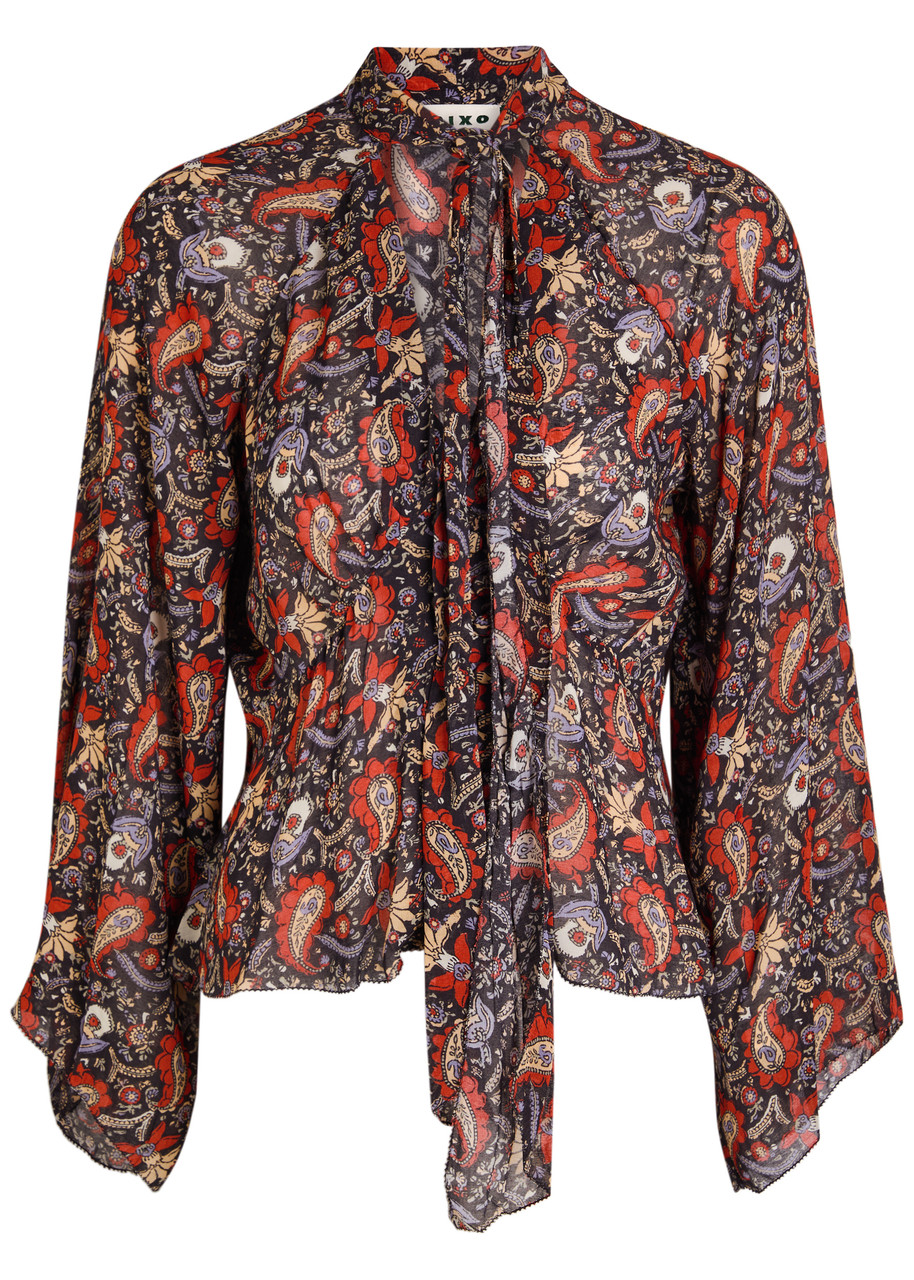 Rixo Uma Floral Chiffon Blouse - Red - 14 (UK 14 / L)
