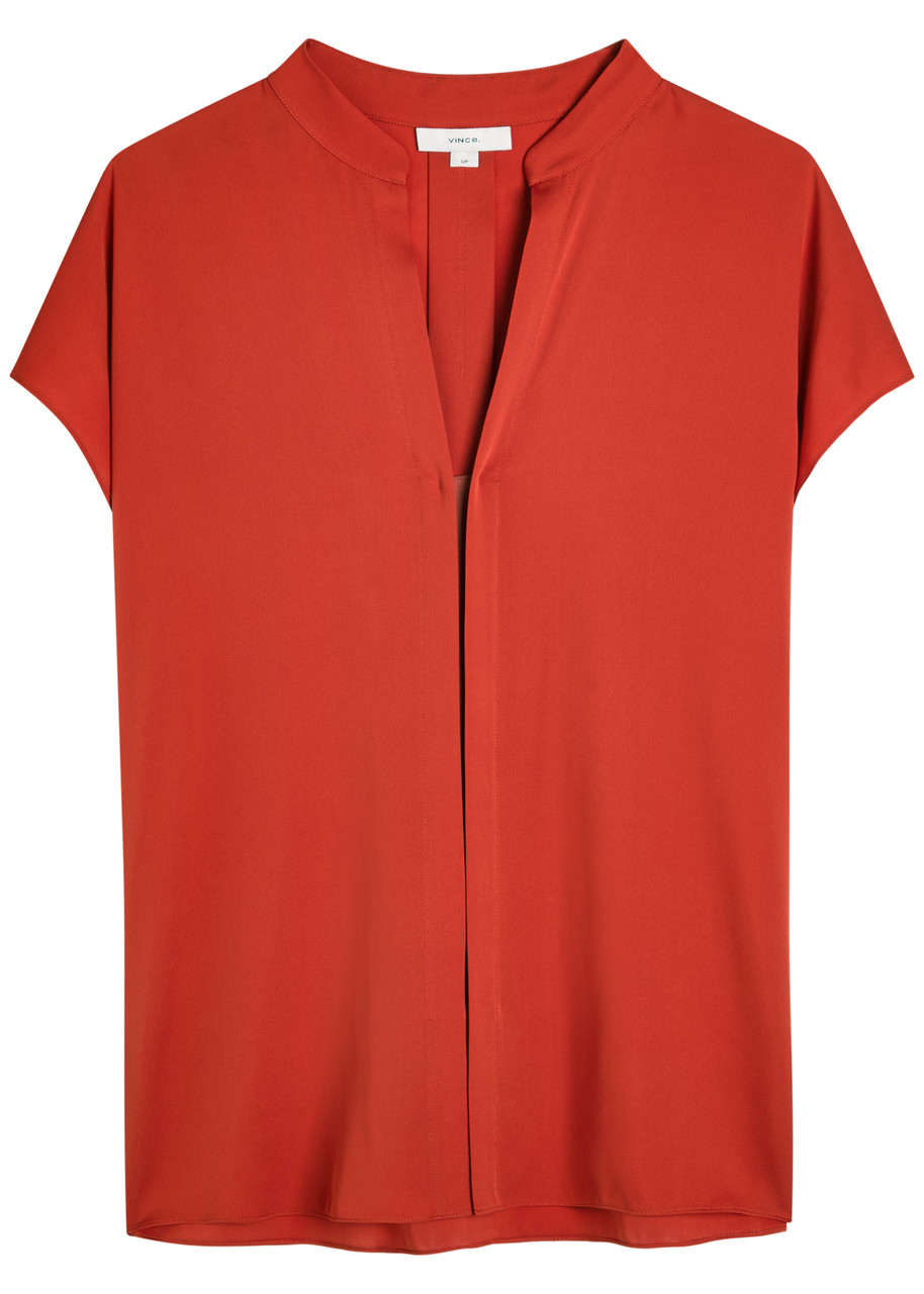 Vince Stretch-silk Blouse In Orange