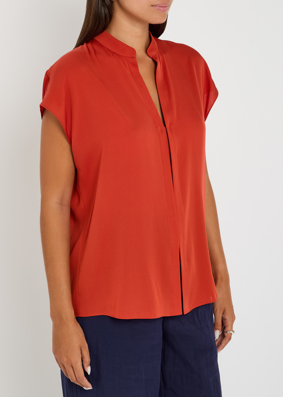 Vince Stretch-silk Blouse In Orange