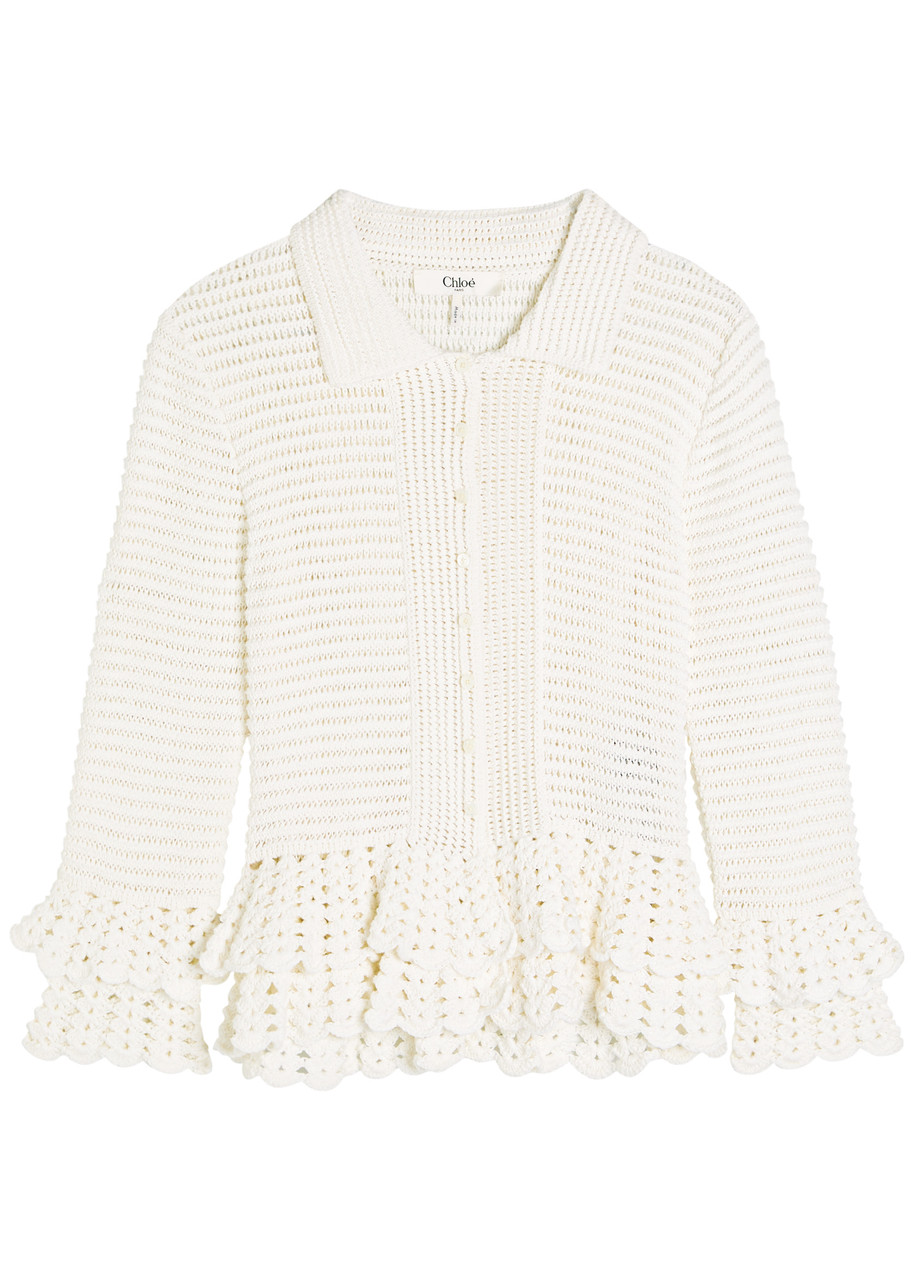 Chloé Chloe Frilled Crochet Blouse In White