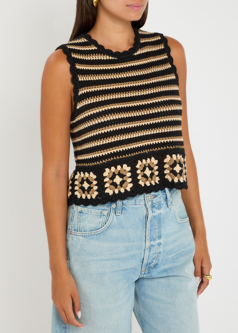 Rails Hazel Striped Crocheted Cotton Tank In Black