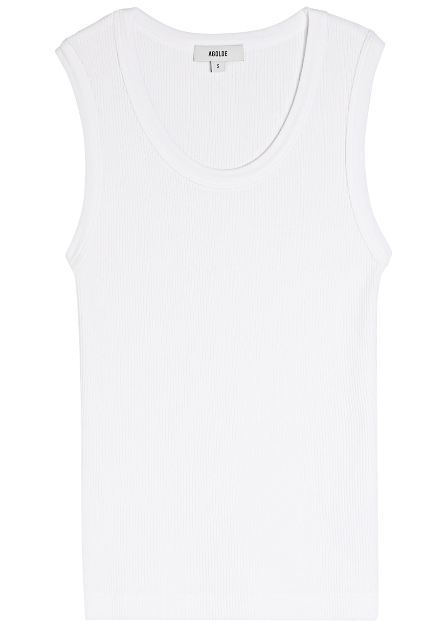 Agolde Poppy Ribbed Cotton-blend Tank In White