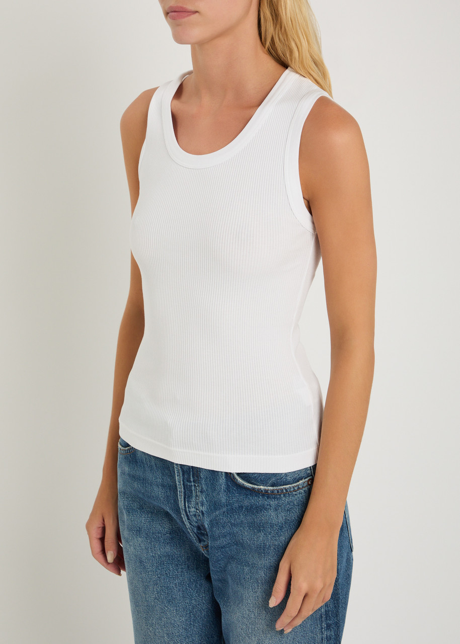 Agolde Poppy Ribbed Cotton-blend Tank In White