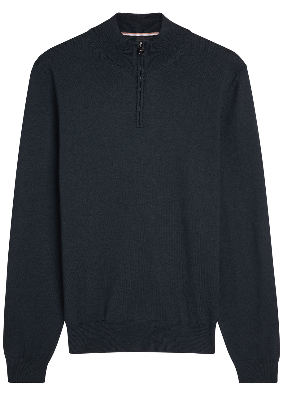 Hugo Boss Boss Ebenji Half-zip Fine-knit Jumper In Blue