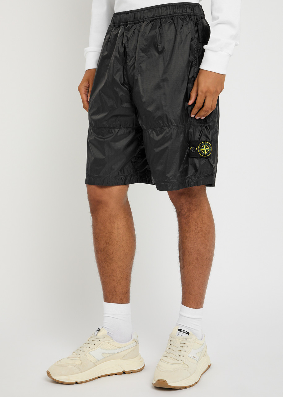 Stone Island Loose-wide-leg Bermuda Shorts With Elasticated Waistband In Gray