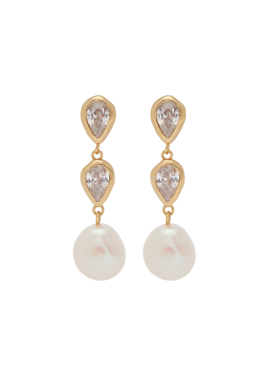 Astrid & Miyu Pearl-embellished 18kt Gold-plated Drop Earrings In White