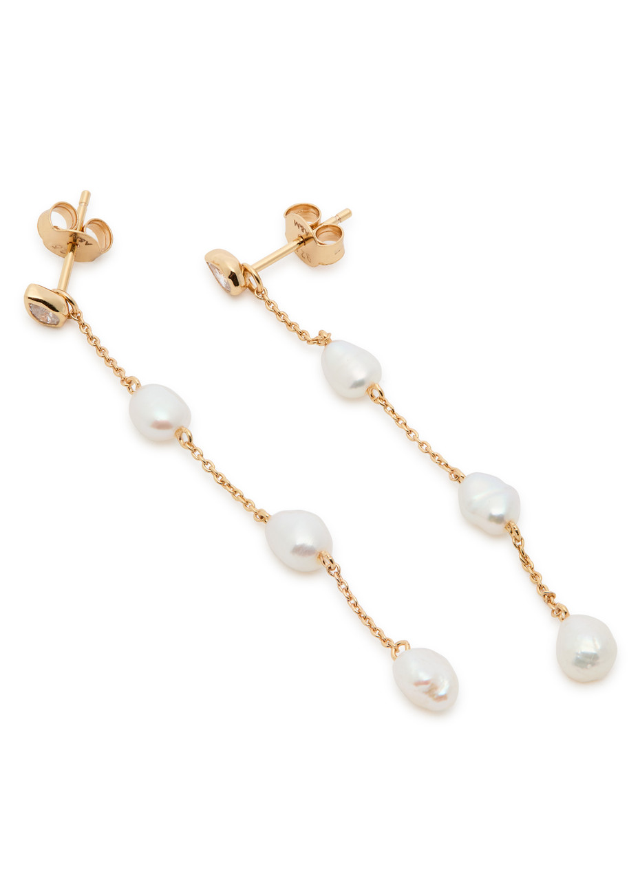 Astrid & Miyu Pearl-embellished 18kt Gold-plated Drop Earrings In White