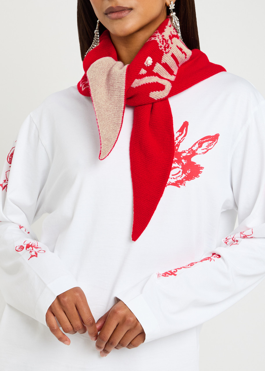 Simone Rocha Graphic Logo Wool And Cashmere-blend Neckerchief In Red