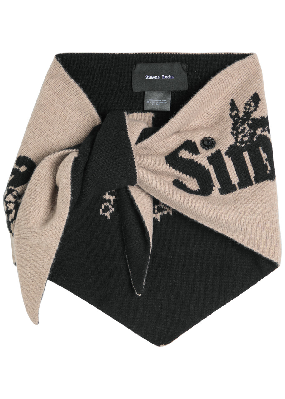 Simone Rocha Graphic Logo Wool And Cashmere-blend Neckerchief In Sand