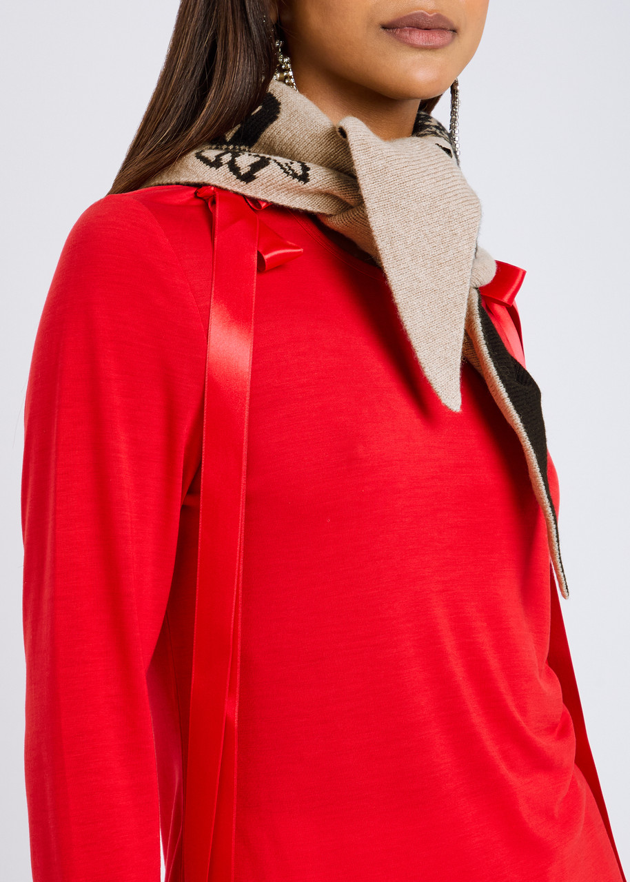 Simone Rocha Graphic Logo Wool And Cashmere-blend Neckerchief In Sand