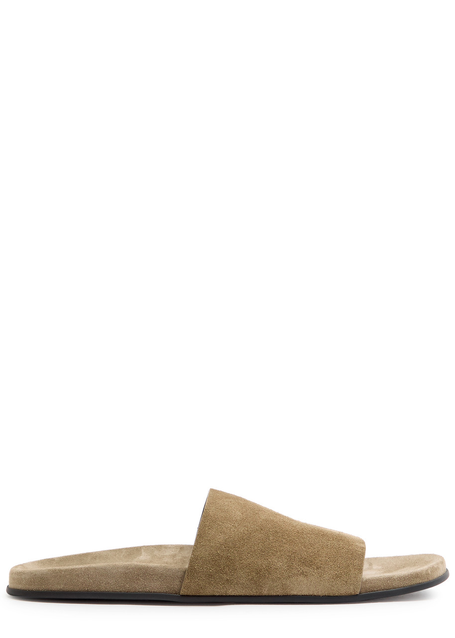 The Row Hugh Leather Flat Slides In Gray