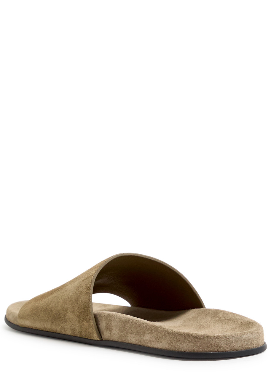 The Row Hugh Leather Flat Slides In Gray