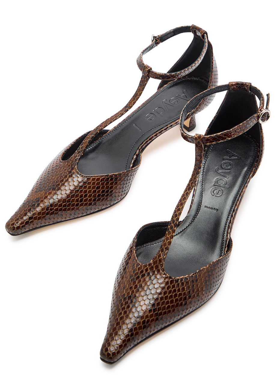  Aeyde Liz 35 Python-effect Leather Pumps - Beige 
