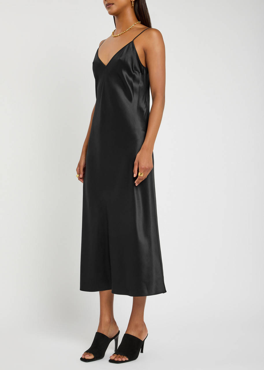 Joseph Womens Black Clea V-neck Silk Midi Dress