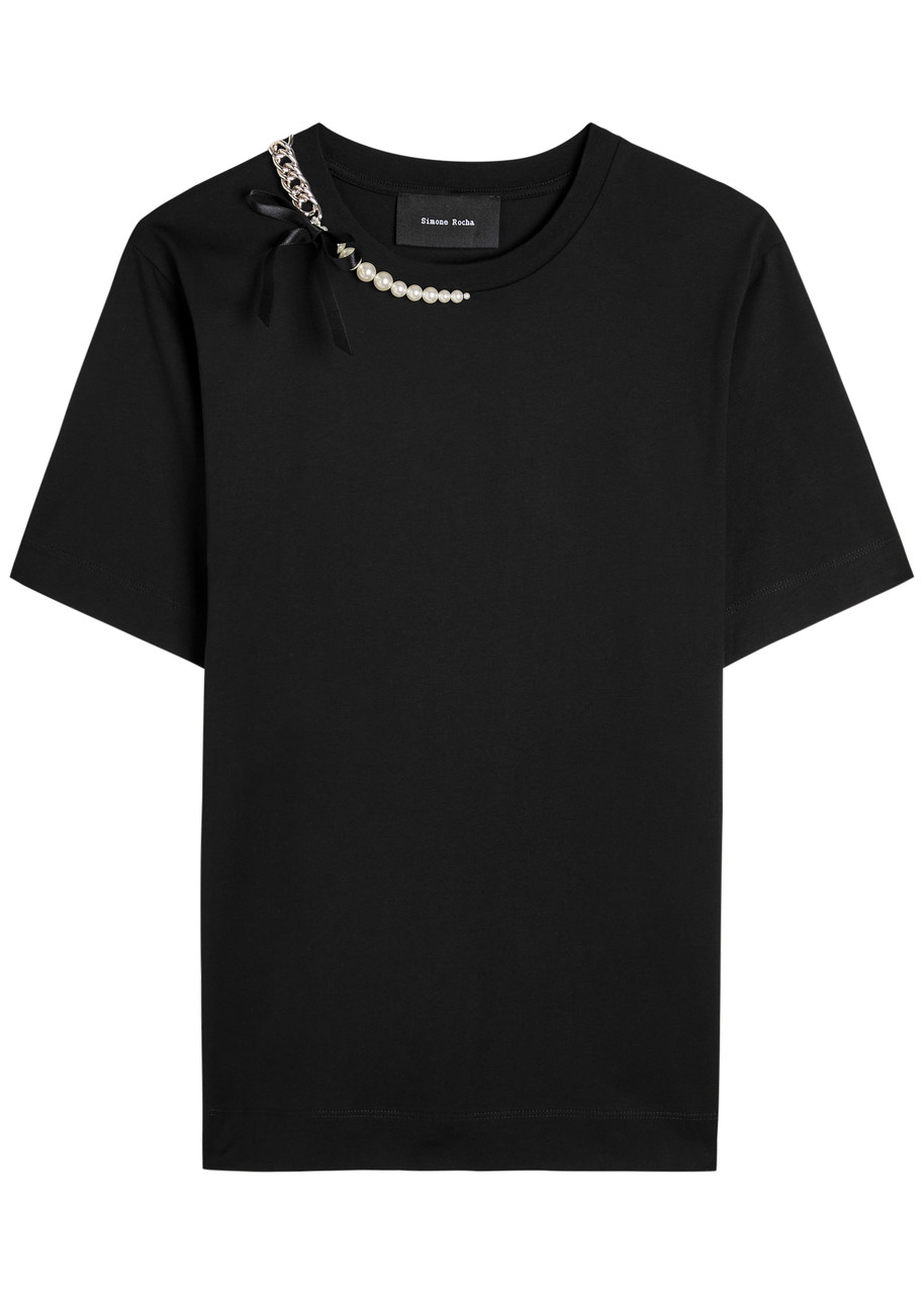 Simone Rocha Embellished Cotton Jersey T-shirt In Black