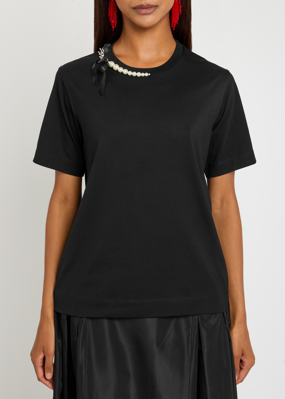 Simone Rocha Embellished Cotton Jersey T-shirt In Black