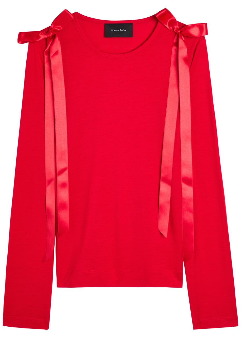 Simone Rocha Bow-embellished Lyocell T-shirt - Red - L (UK14 / L)