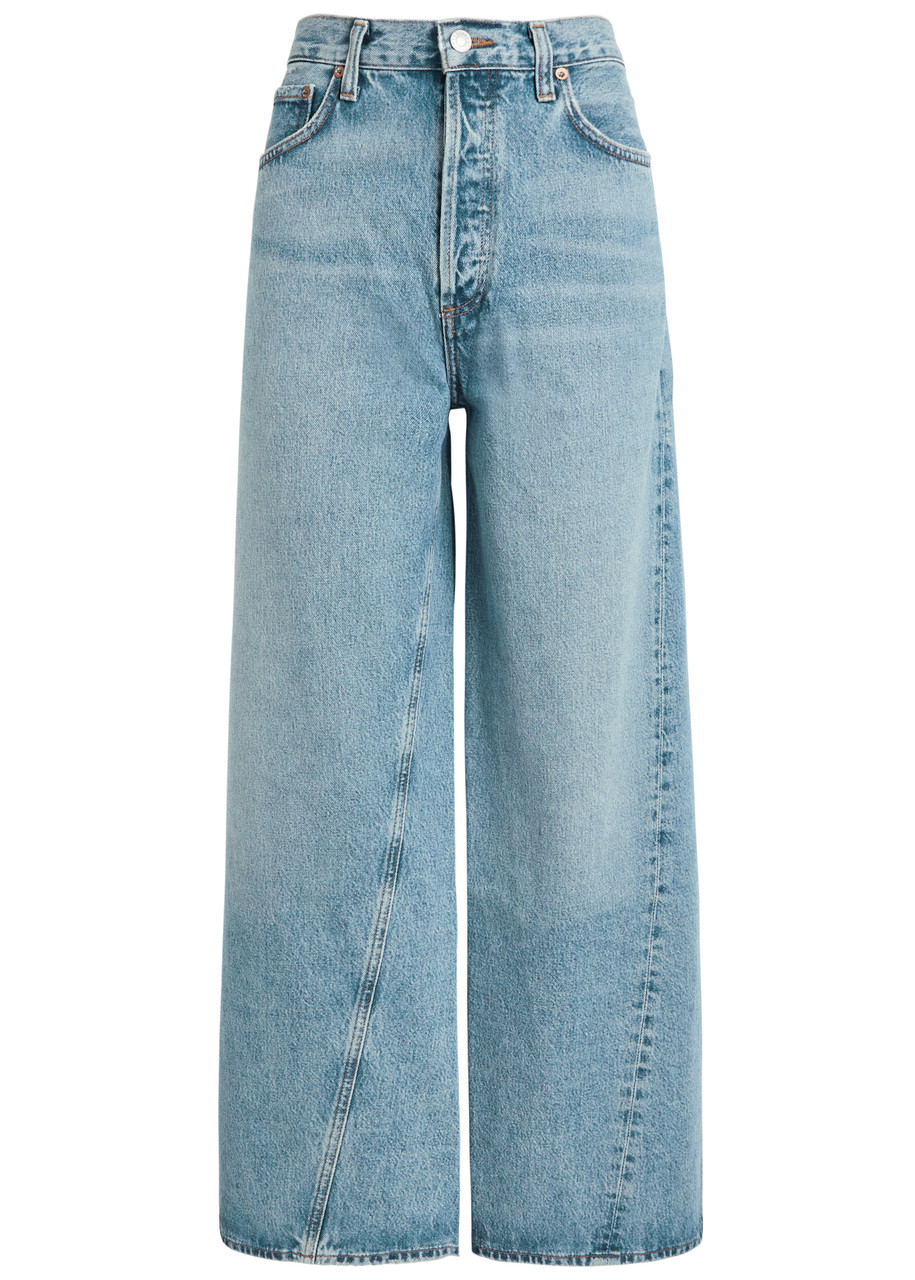 Agolde Low Slung Baggy Distressed Wide-leg Jeans In Blue