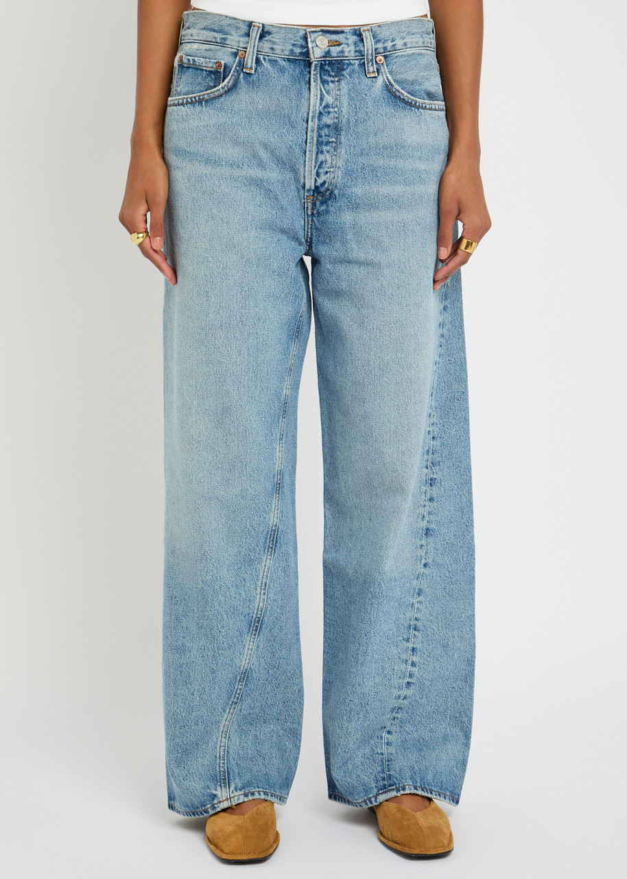 Agolde Low Slung Baggy Distressed Wide-leg Jeans In Blue