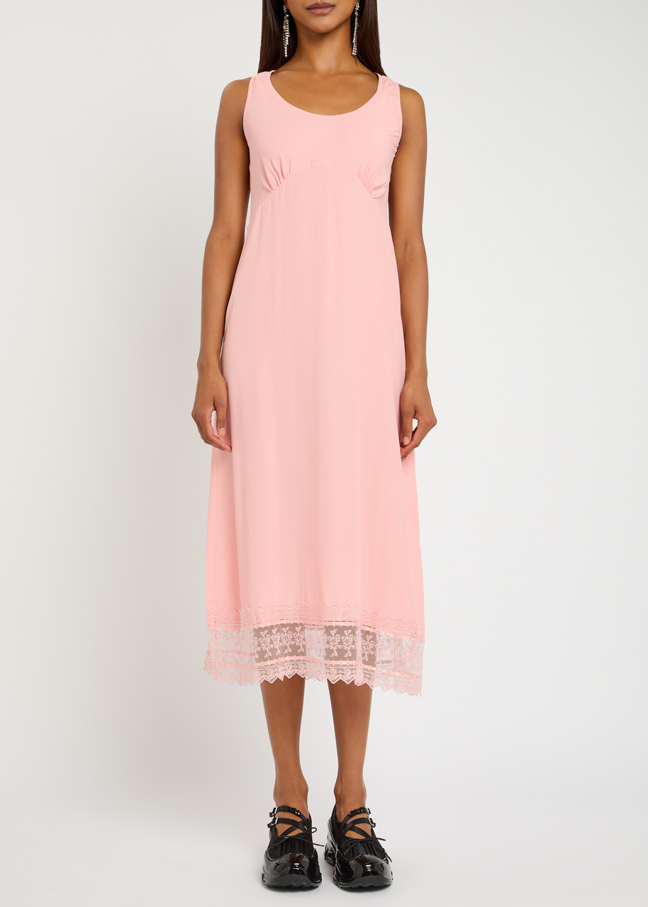 Simone Rocha Lace-hem Crepe De Chine Midi Slip Dress In Pink