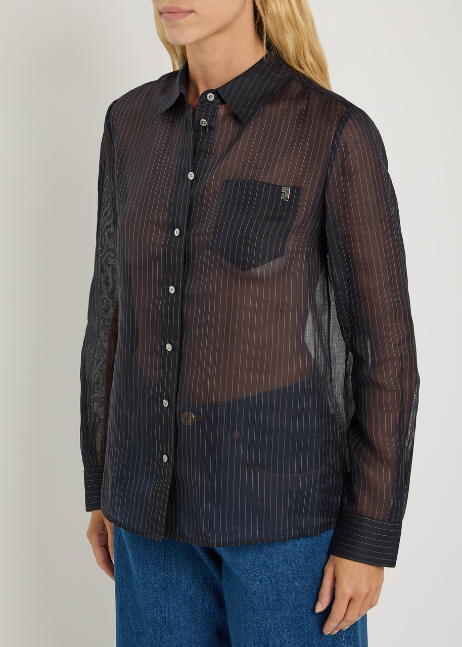 Tory Burch Organdy Pinstripe Voile Shirt In Blue