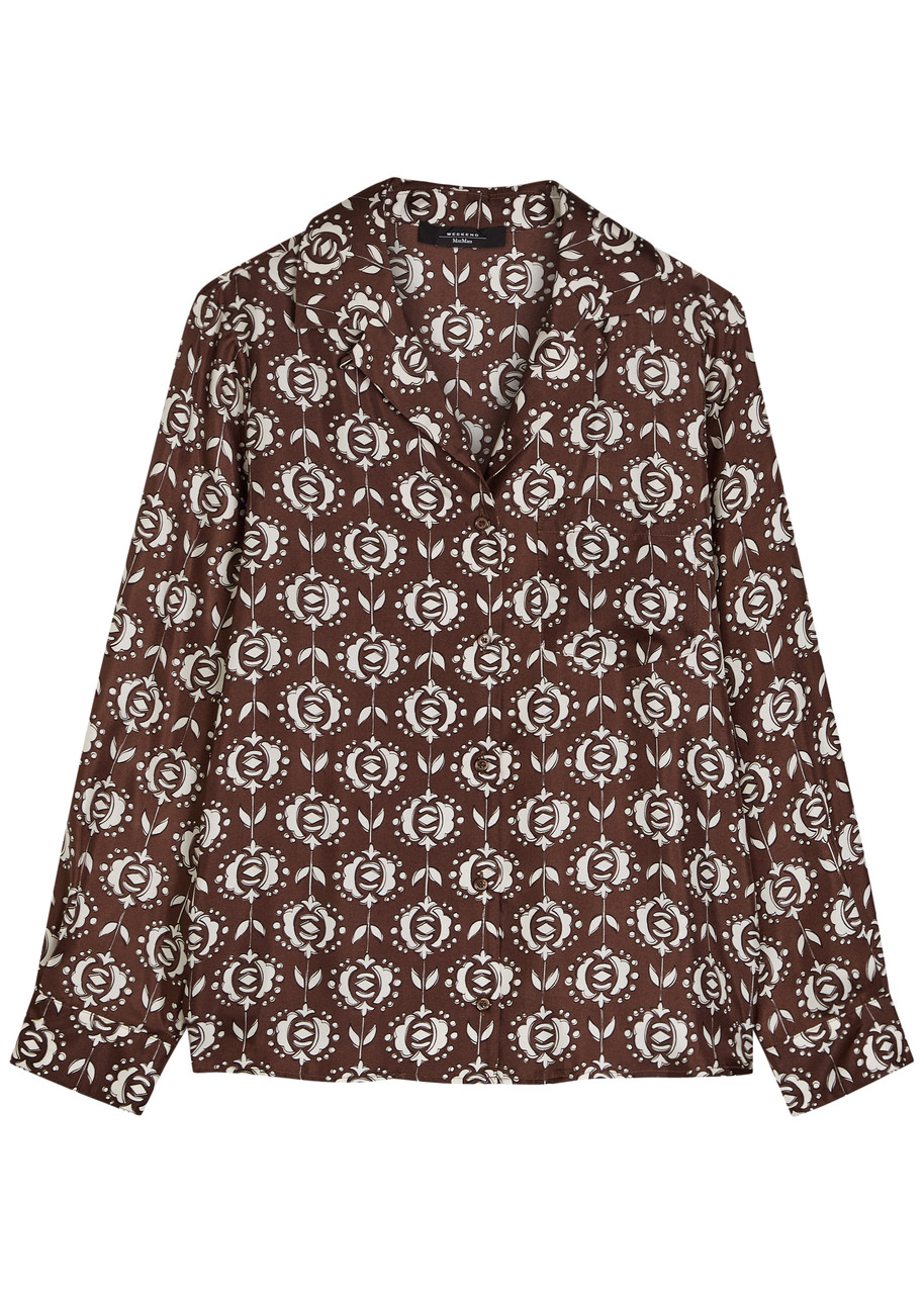 Max Mara Printed Silk Pyjama Shirt In Brown