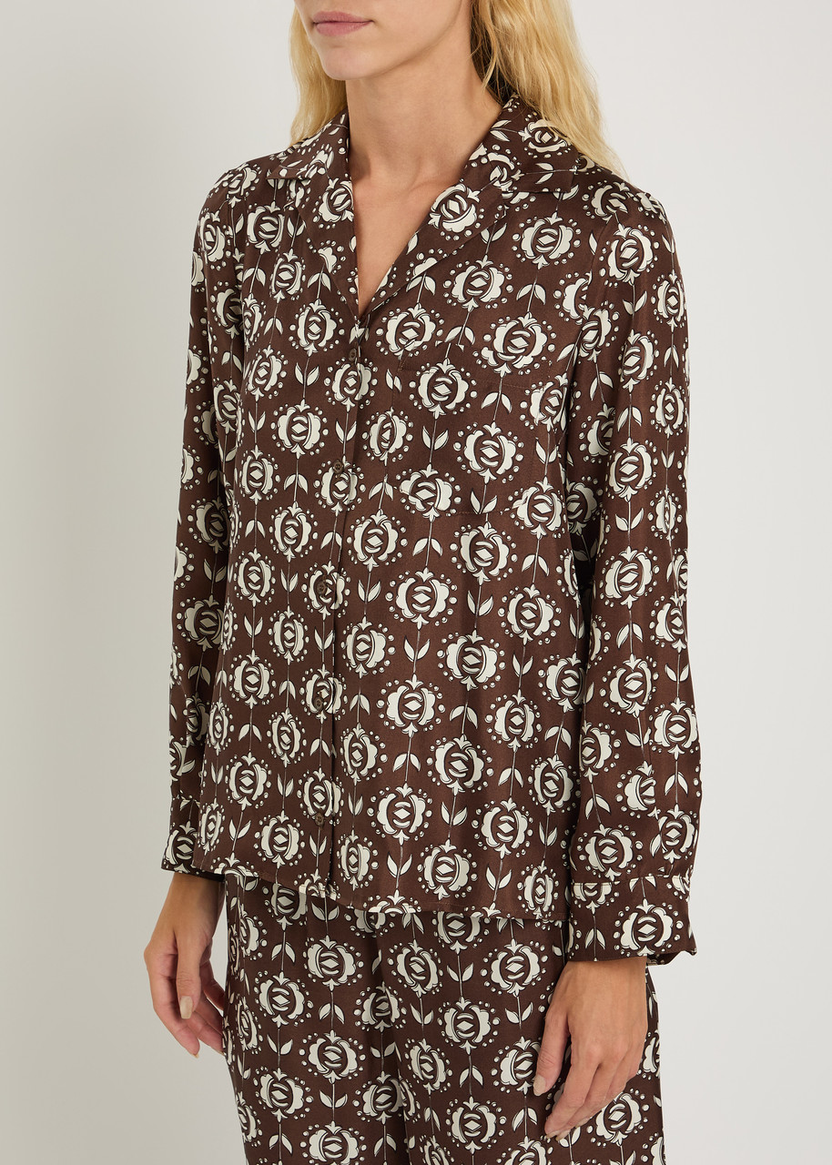 Max Mara Printed Silk Pyjama Shirt In Brown