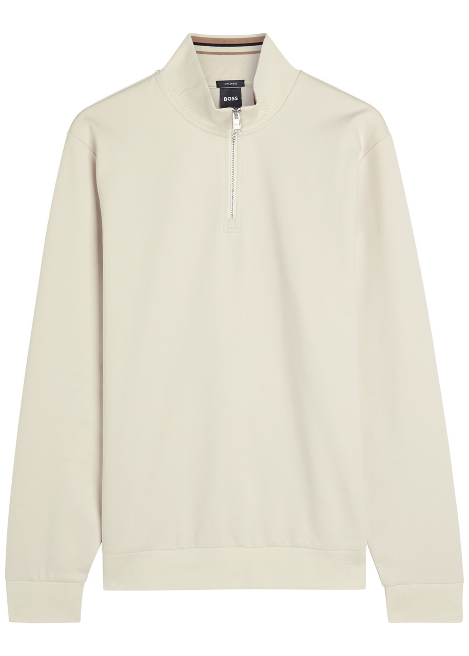 Hugo Boss Boss Stimmann Half-zip Cotton-blend Sweatshirt In Metallic