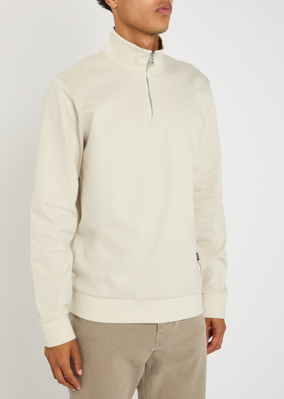 Hugo Boss Boss Stimmann Half-zip Cotton-blend Sweatshirt In Metallic