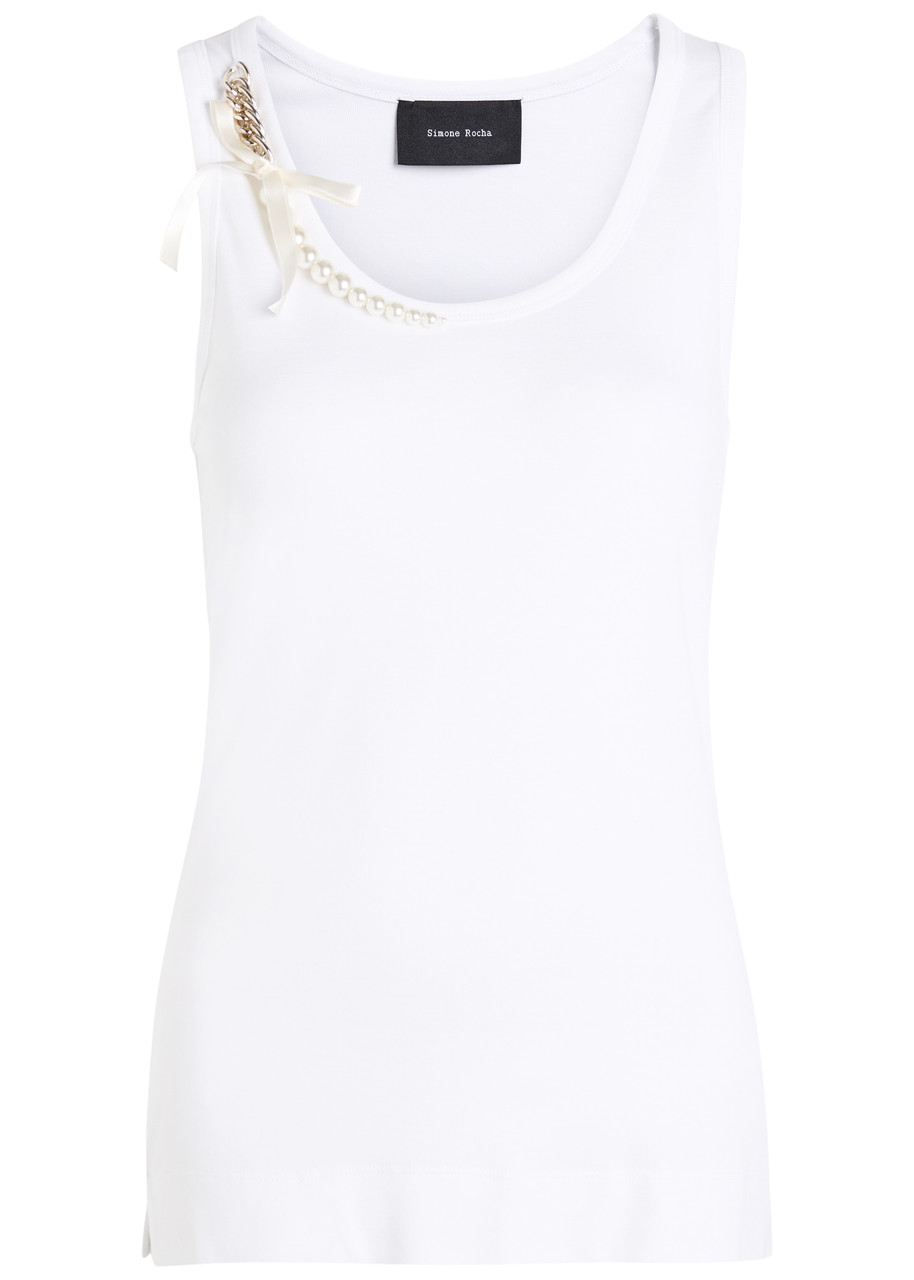 Simone Rocha Pearl Chain Sculpt Cotton Tank - White - M (UK12 / M)