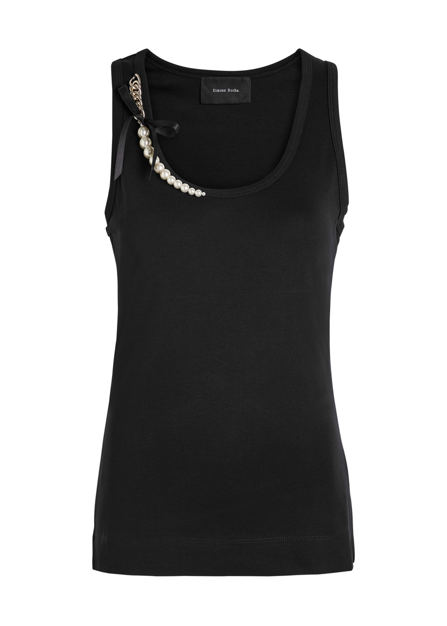 Simone Rocha Pearl Chain Sculpt Cotton Tank In Black