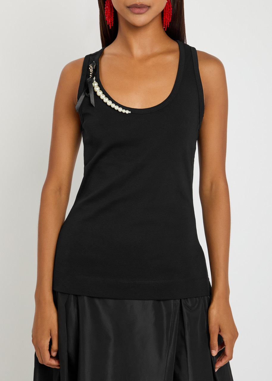 Simone Rocha Pearl Chain Sculpt Cotton Tank In Black