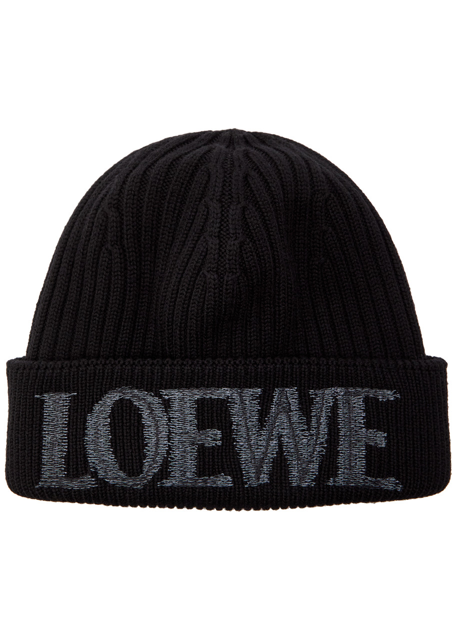 Loewe Logo-embroidered Wool Beanie – Black – One Size Loewe Logo-embroidered Wool Beanie – Black – One Size