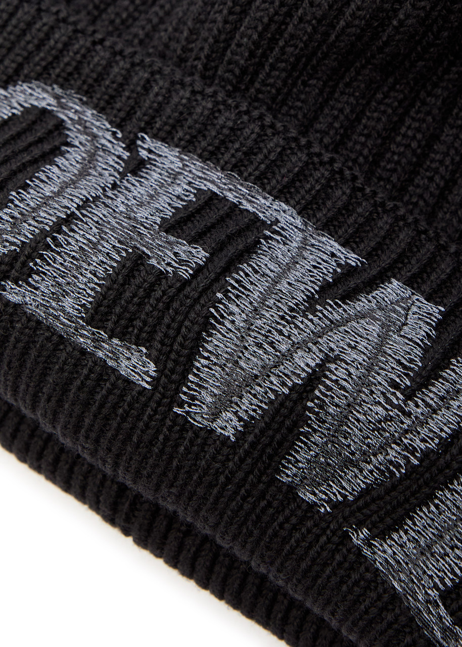  Loewe Logo-embroidered Wool Beanie - Black - One Size 
