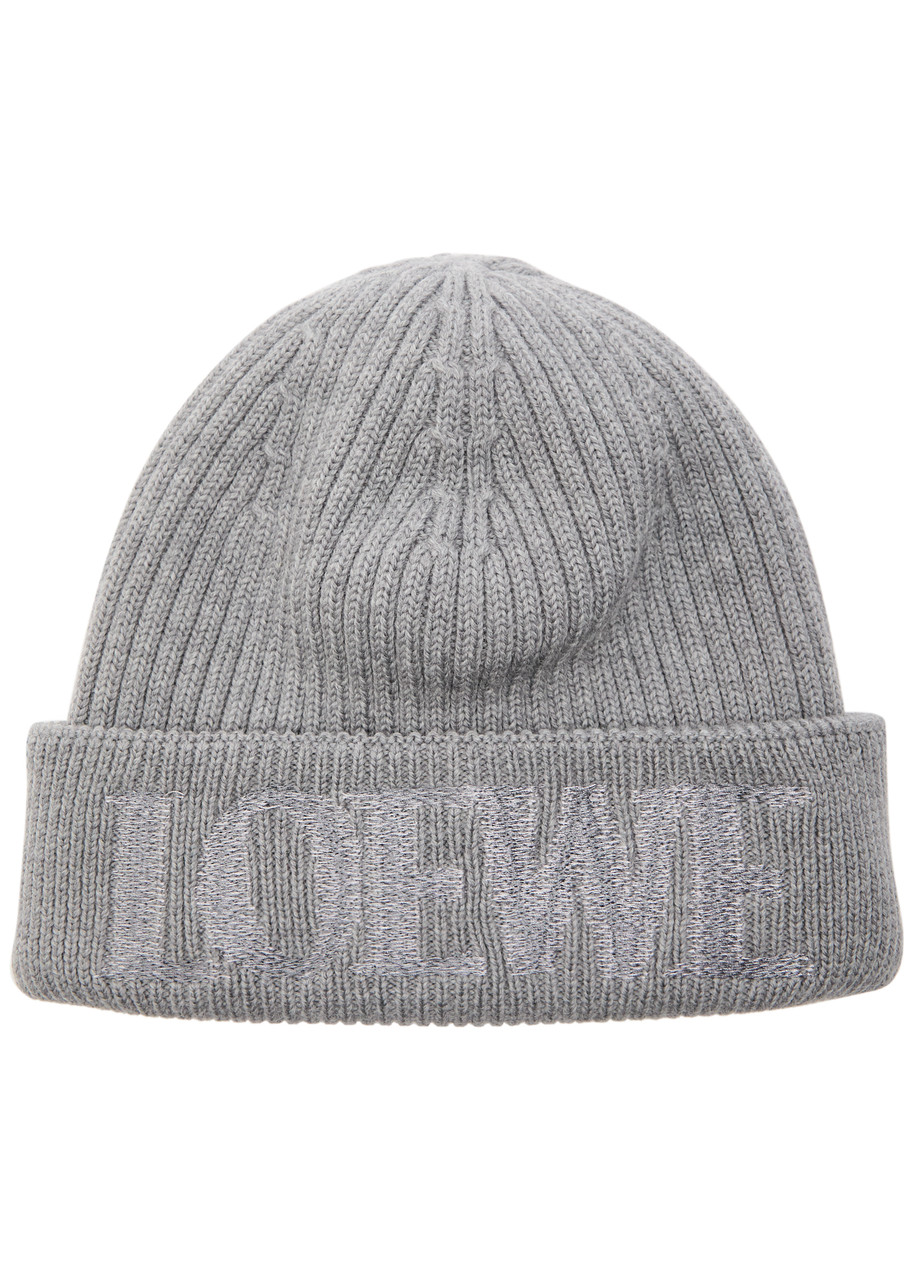 Loewe Logo-embroidered Wool Beanie - Grey - One Size