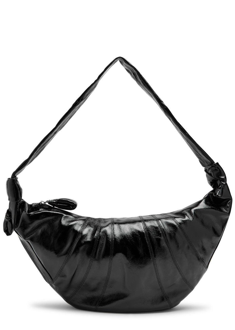 Lemaire Large Croissant Faux Patent Leather Shoulder Bag In Black