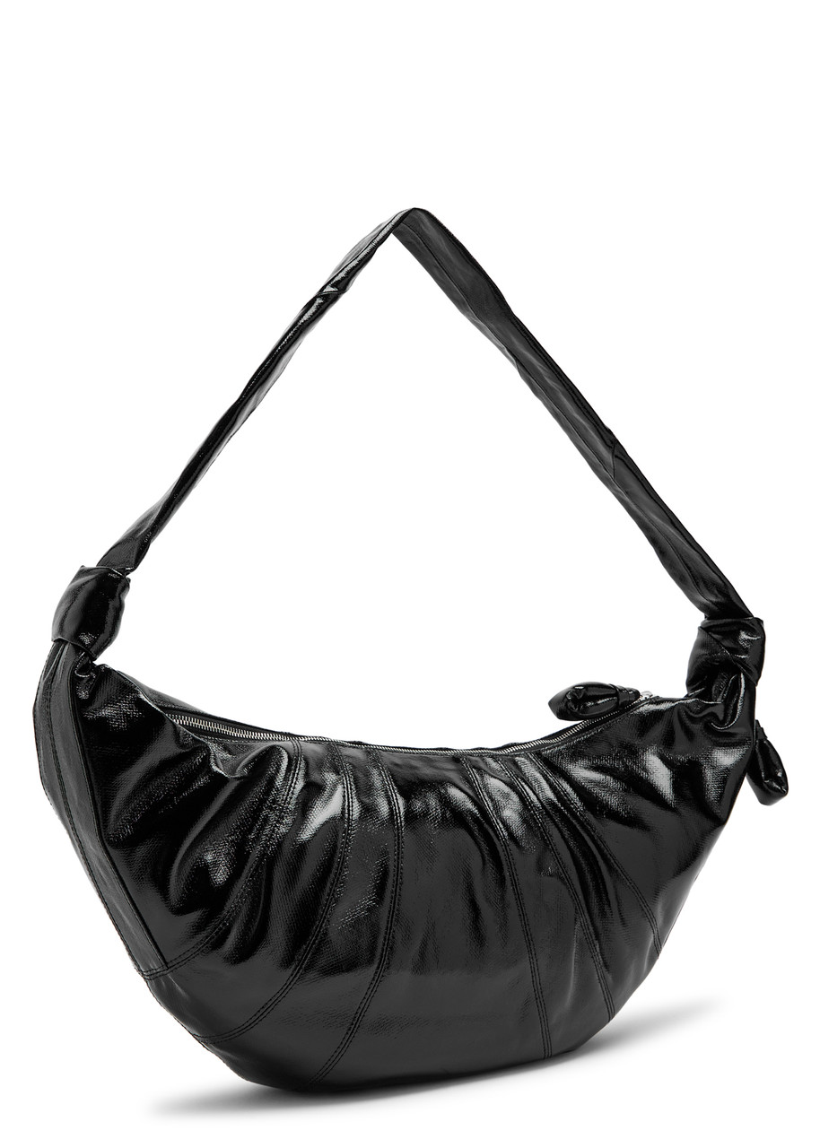 Lemaire Large Croissant Faux Patent Leather Shoulder Bag In Black