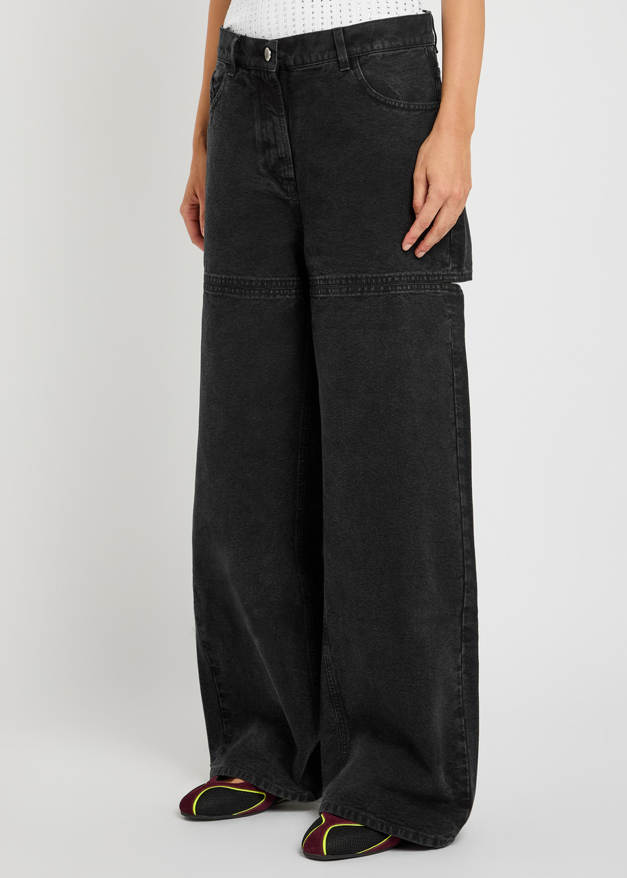 Attico The Cut-out Wide-leg Jeans In Black