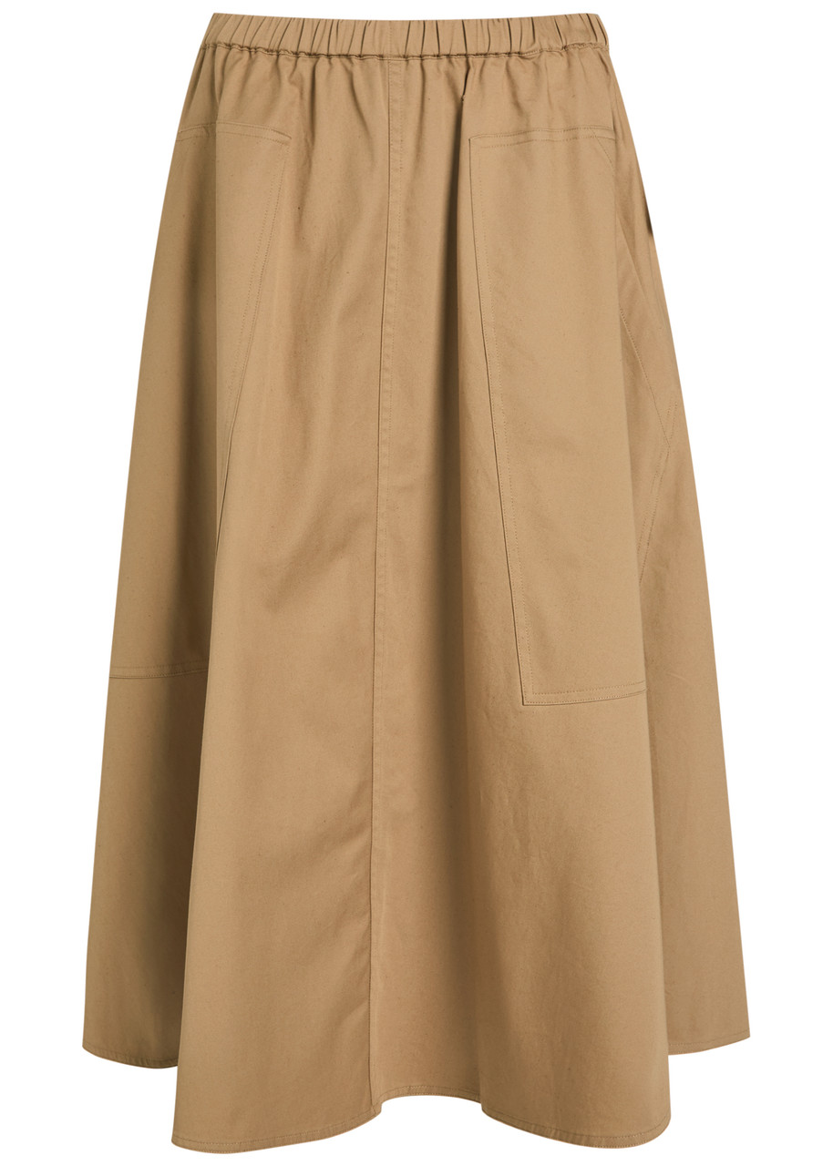 Vince Womens Dk Barley High-waist Flared Stretch-cotton Midi Skirt In Sand