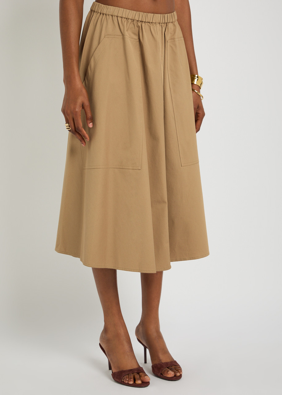 Vince Womens Dk Barley High-waist Flared Stretch-cotton Midi Skirt In Sand