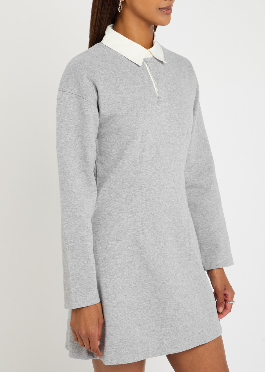 Jw Anderson Mens Mid Grey Melange Regular-fit Long-sleeve Stretch-cotton Blend Midi Polo Dress In Gray