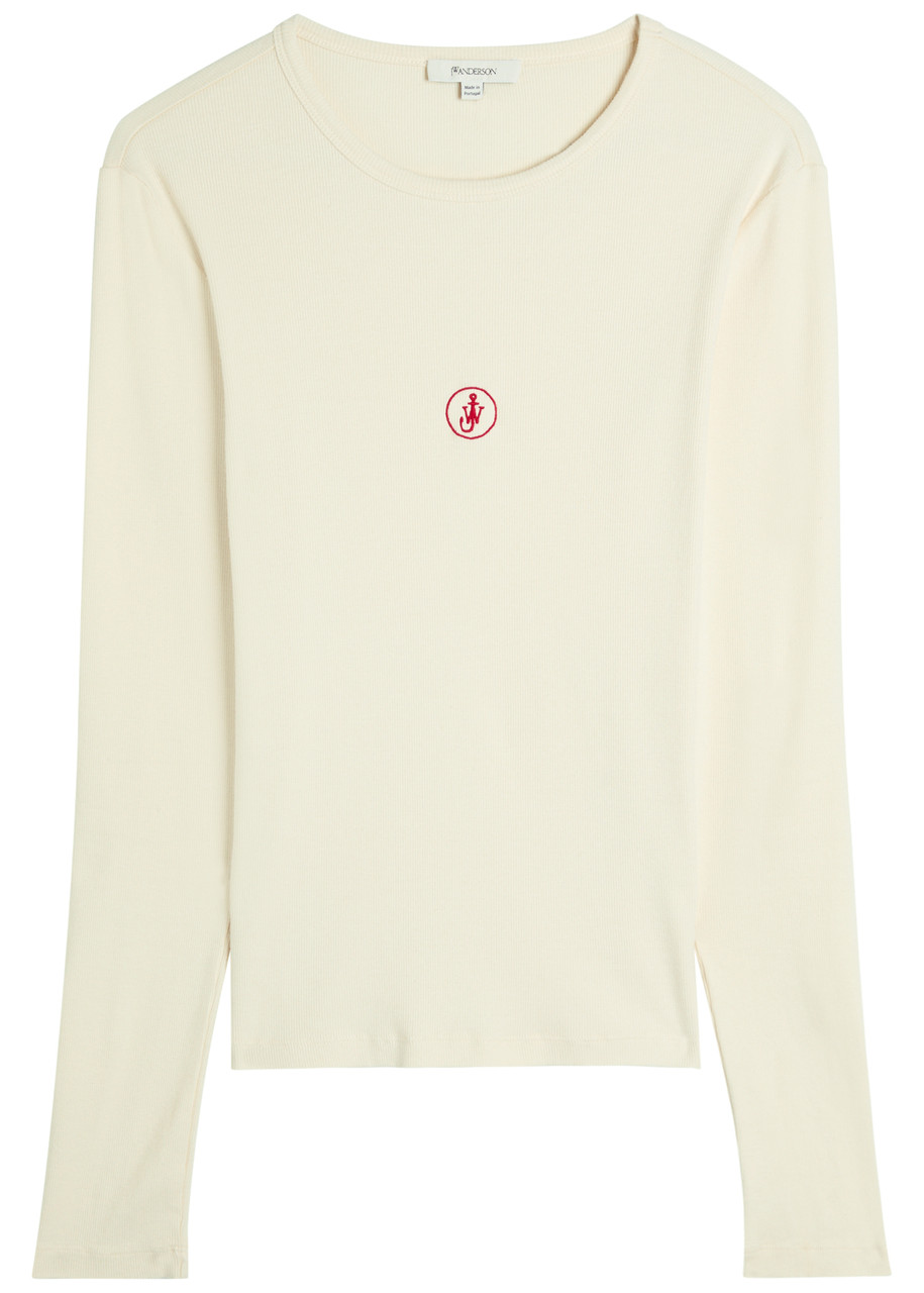 Jw Anderson Anchor Embroidery Underpinning Stretch-cotton T-shirt In Gray