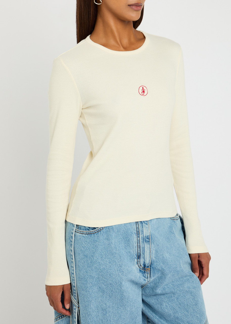 Jw Anderson Anchor Embroidery Underpinning Stretch-cotton T-shirt In Gray