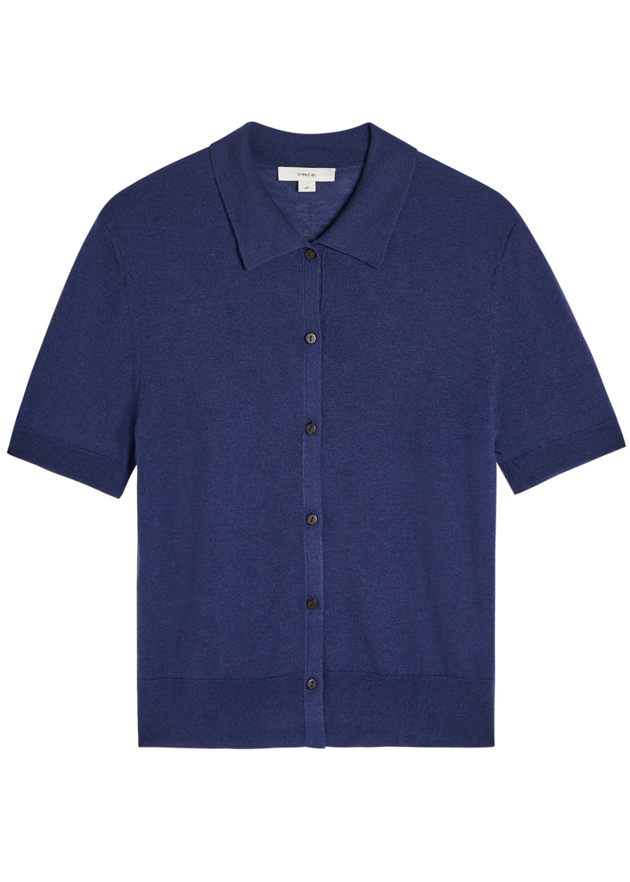 Vince Collared Wool And Cashmere-blend Top In Black