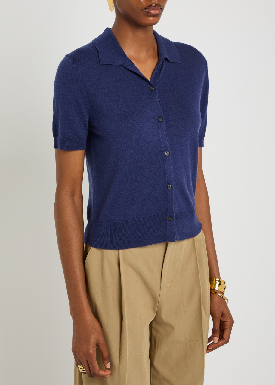 Vince Collared Wool And Cashmere-blend Top In Black