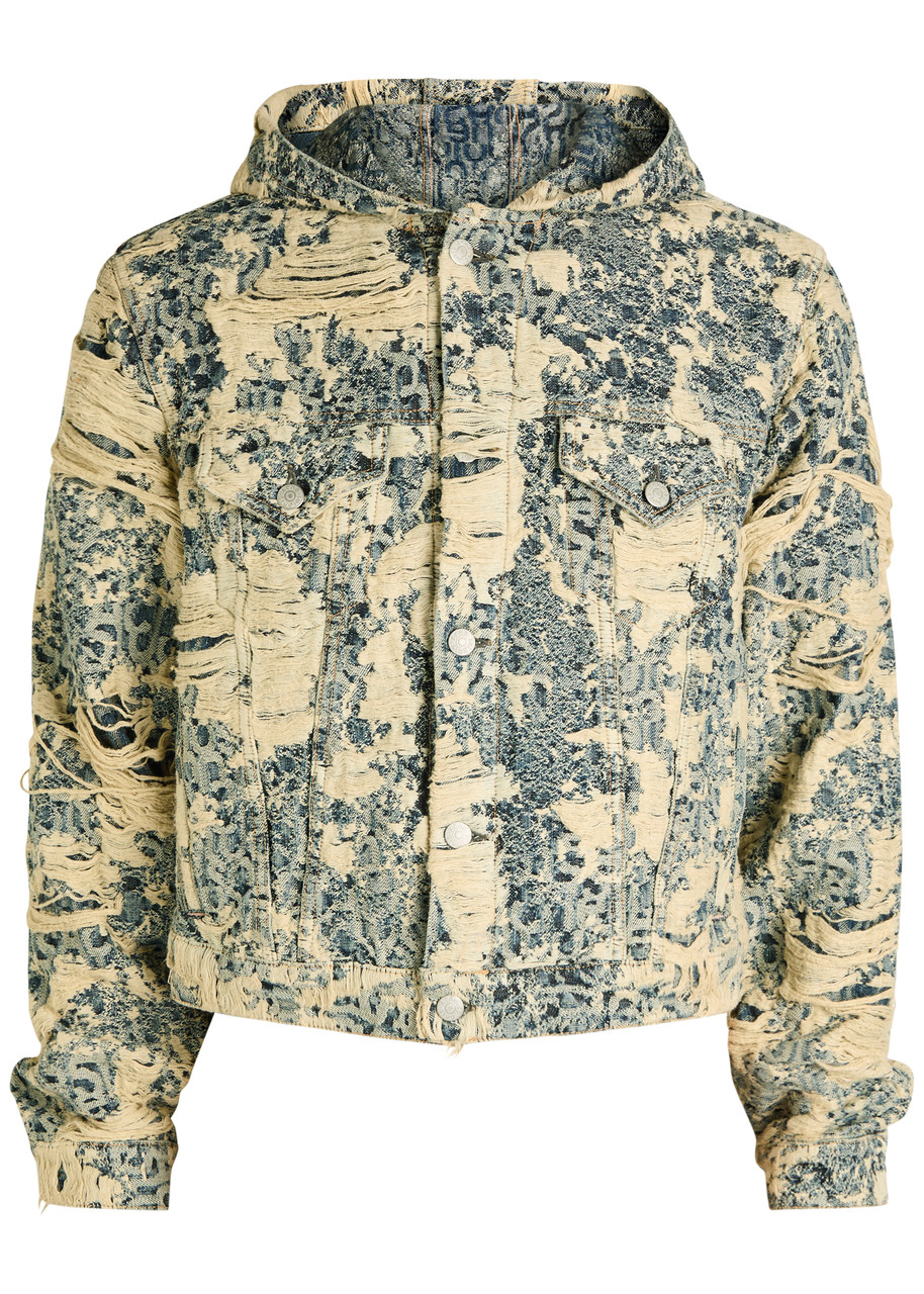 Acne Studios Hooded Distressed Denim Jacket In Blue