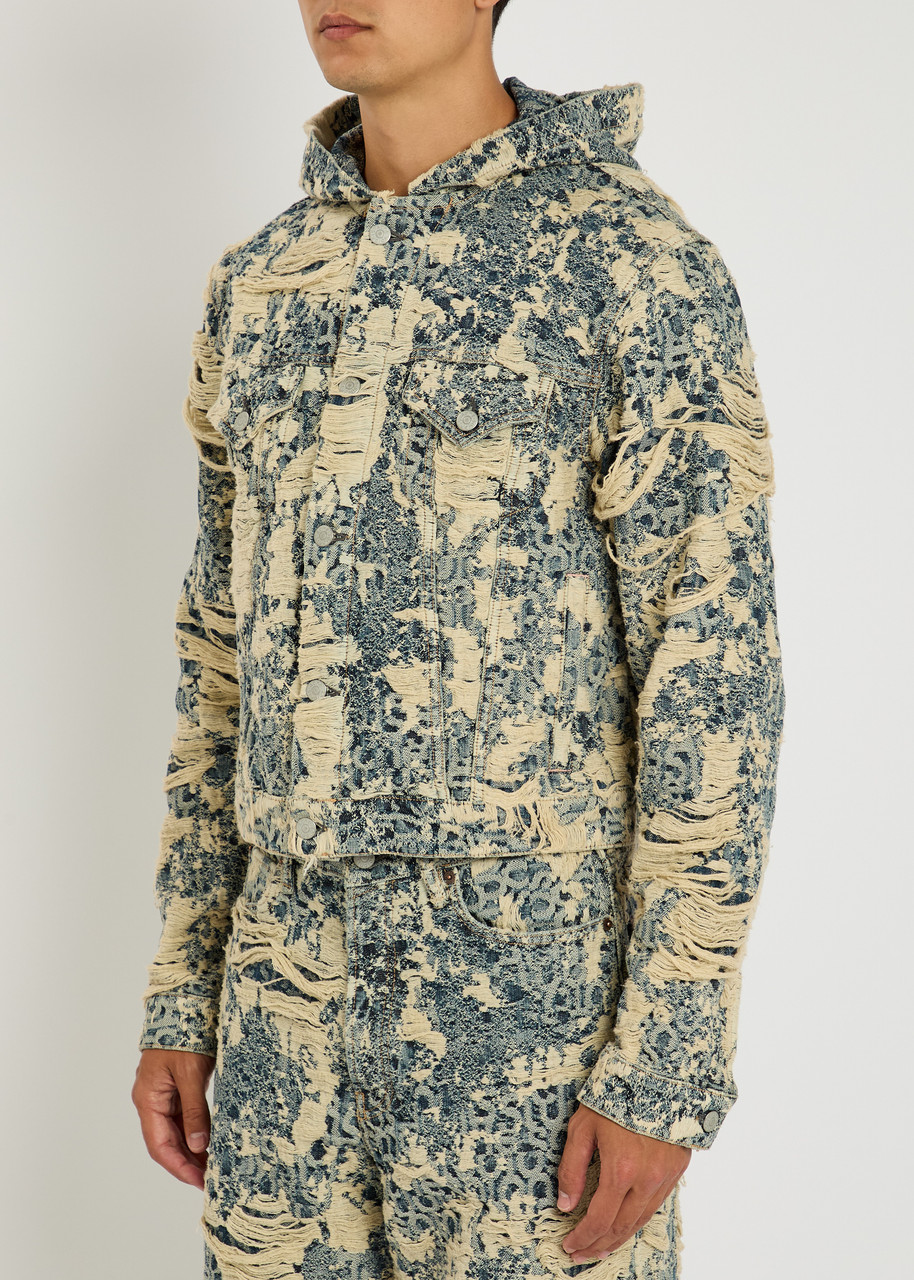Acne Studios Hooded Distressed Denim Jacket In Blue
