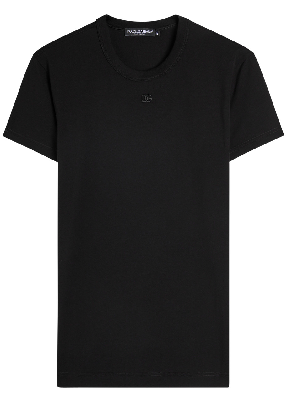 Dolce & Gabbana Logo-embroidered Stretch-cotton T-shirt – Black – 50 (IT50 / L) Dolce & Gabbana Logo-embroidered Stretch-cotton T-shirt – Black – 50 (IT50 / L)