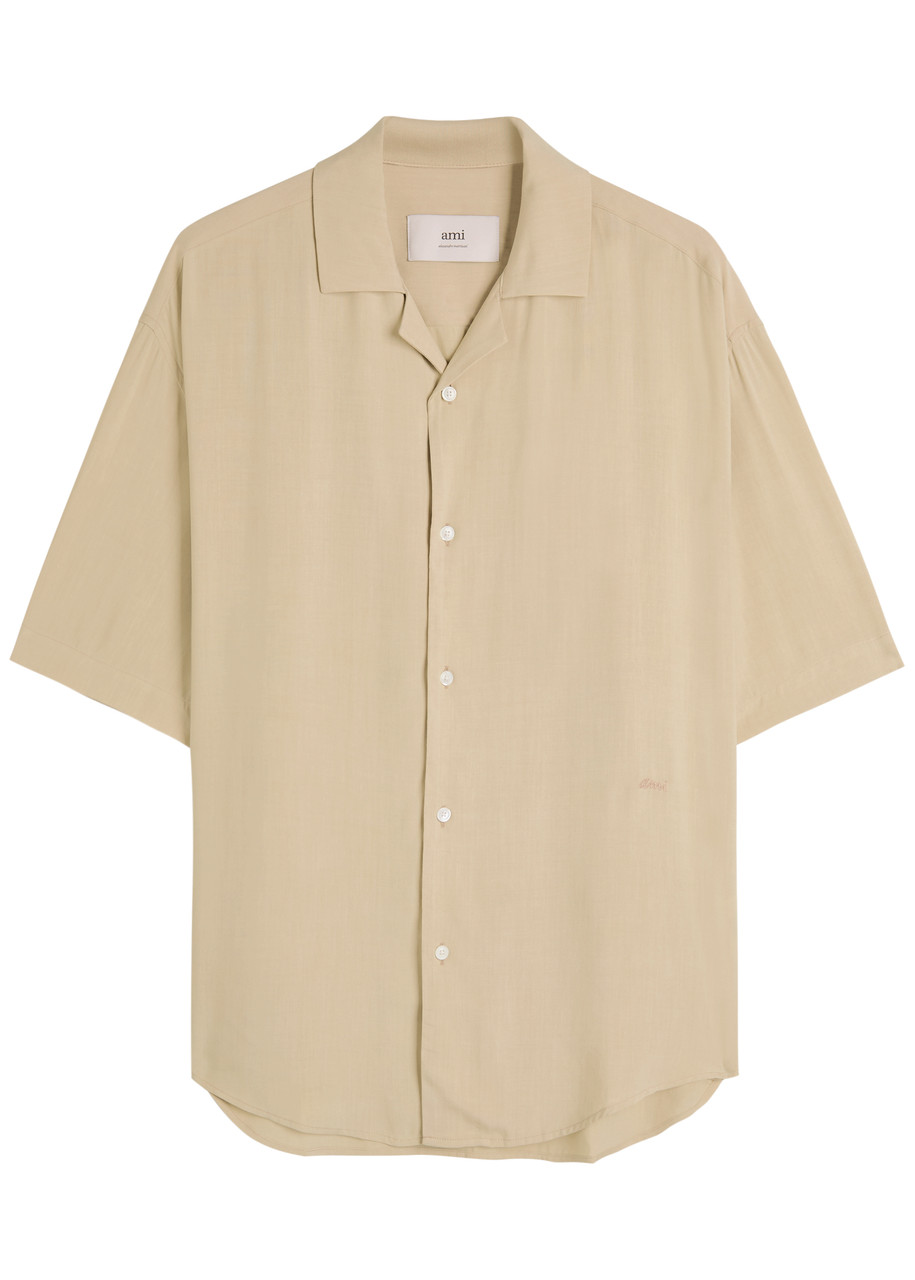 Ami Alexandre Mattiussi Ami Paris Logo-embroidered Woven Shirt In Brown